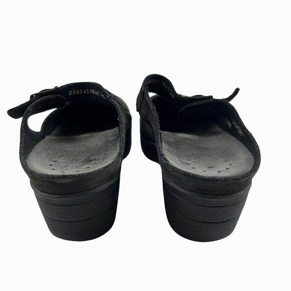 Mephisto Womens 40  Black Suede Mary Jane Clogs Adjust Strap Perforated Pattern - Picture 9 of 12